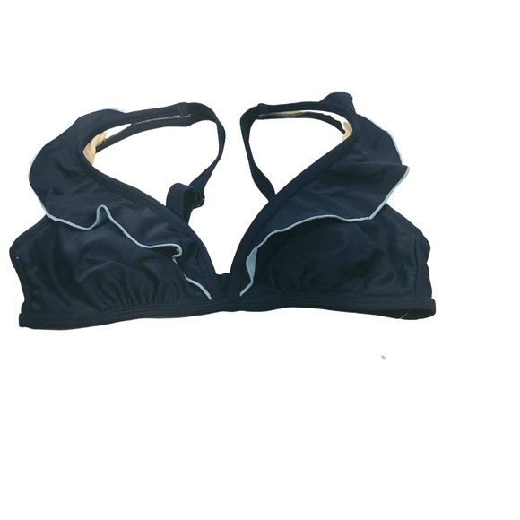 Kona Sol Women's Size Medium 8-10 Lightly Lined Bikini Swim Top Ruffle Blue New - Picture 1 of 13